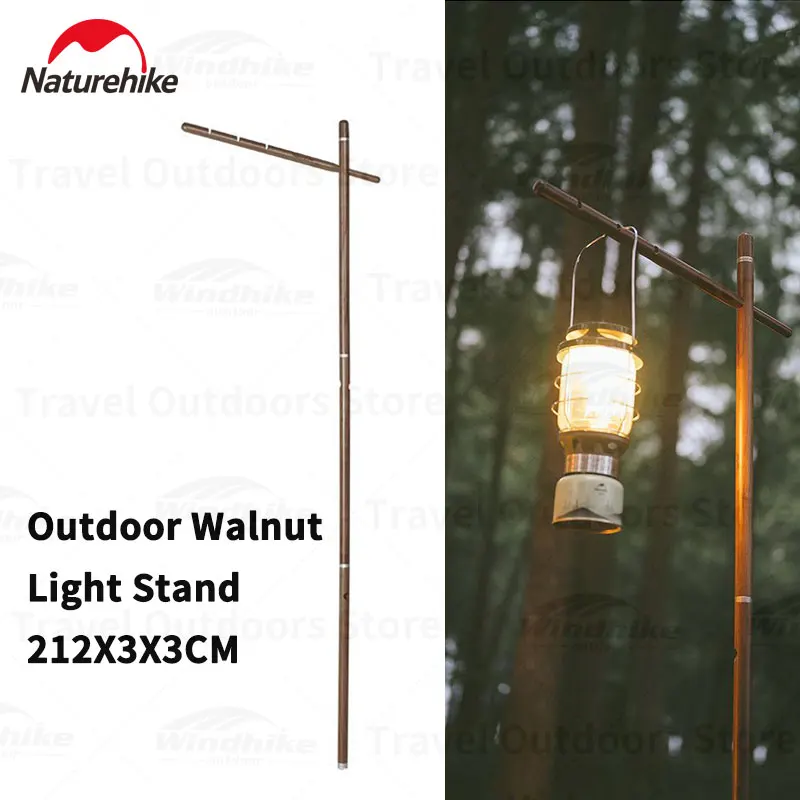 Naturehike Outdoor Walnut Light Stand 212X3X3CM Camping Portable Adjustable Height Lighting Pole with 40cm Ground Nails-Muxi