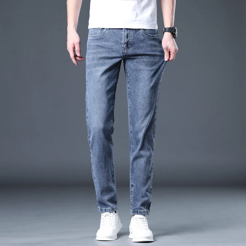 

Spring and summer Versatile Fashionable Elastic Men's denim jeans with small straight men jeans streetwear pants for men