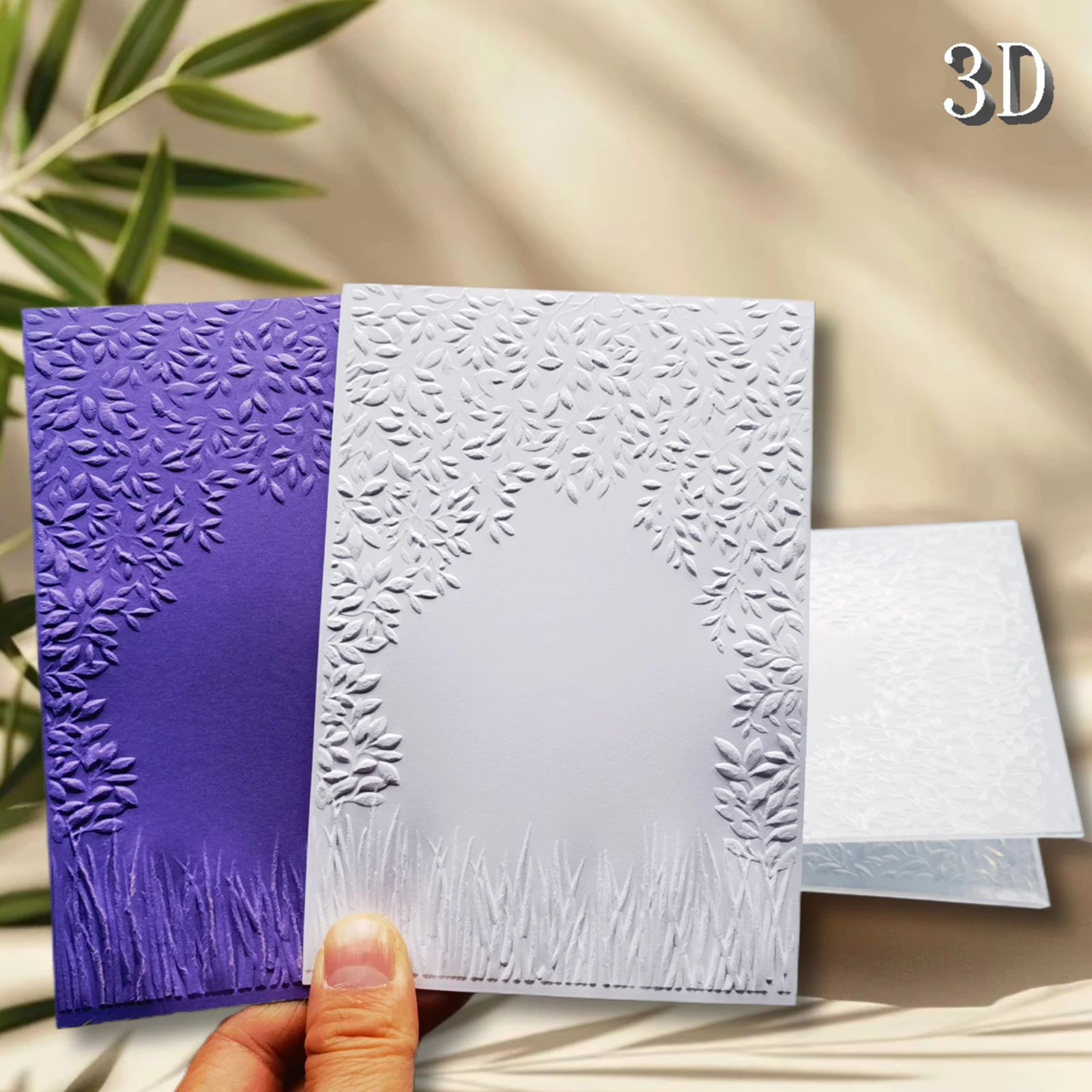 Grüne Grenzenhintergrundvorlage aus Gras und Blättern, geprägter Bastelpapierordner, DIY-Sammelalbum, 3D-Texturkartenproduktion,
