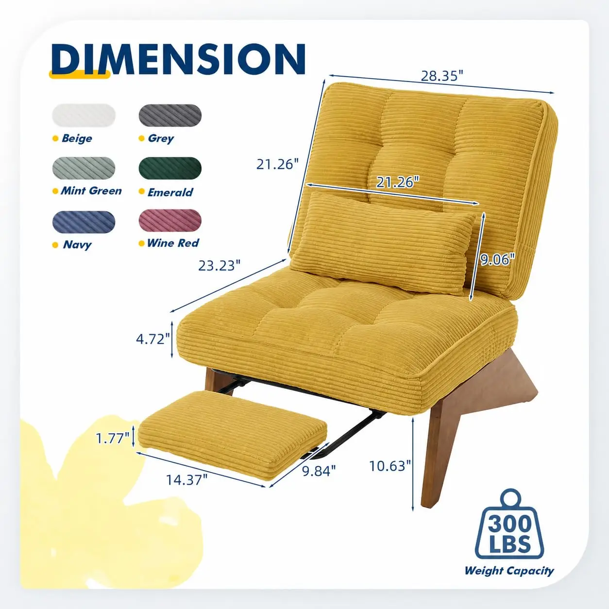 Modern Accent Chair & Ottoman Set Adjustable Backrest Built-in Footrest Lounge Reading Living Room Office Apartment, Customized