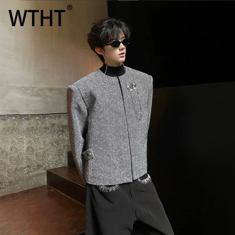 

WTHT Trendy Men's Heavy Industy Spliced Metal Design Loose Coats Fashion 2025 Autumn Long Sleeves Casual Jackets Male 2A1795