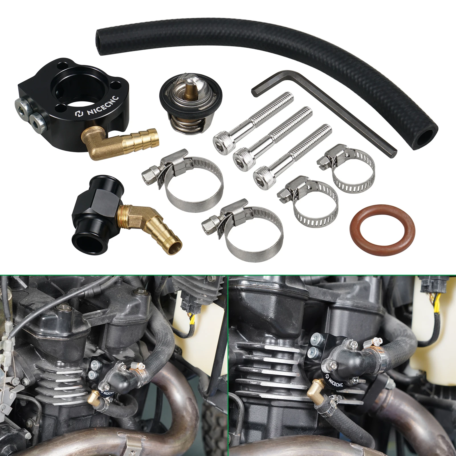 For 1987-2024 2023 Kawasaki KLR650 Thermostat Kit Cooling System Modification Kit Thermostat Bypass Hose O-ring Clamps Bolts Set