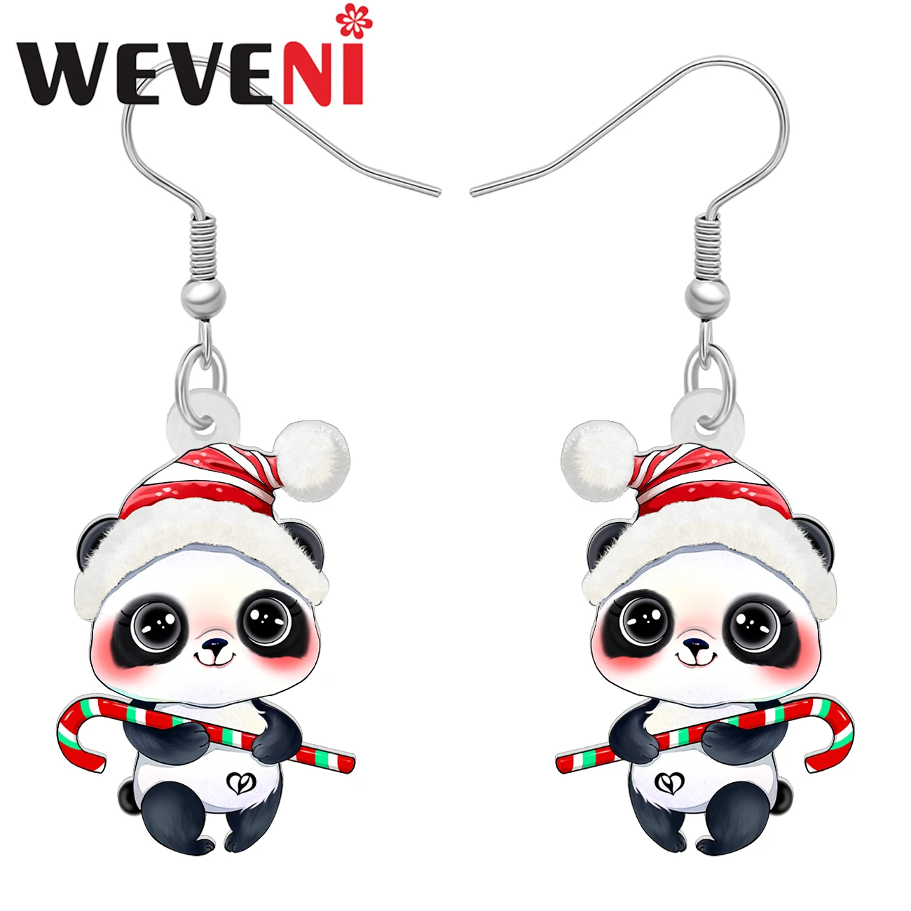 WEVENI Novelty Acrylic Chriatms Candy Plush Black White Panda Drop Dangle Earrings For Womne Girls Kids Party Gifts Decor