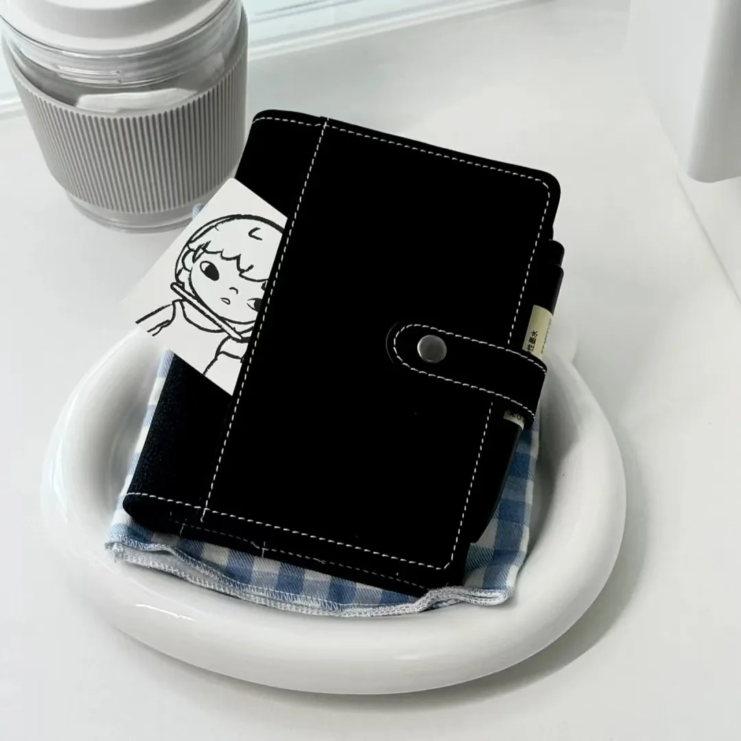 Black PU  A7 Loose Leaf Binder Journal Notebook Diary Cover Ring Planners Organizer Easy Carrying Agenda