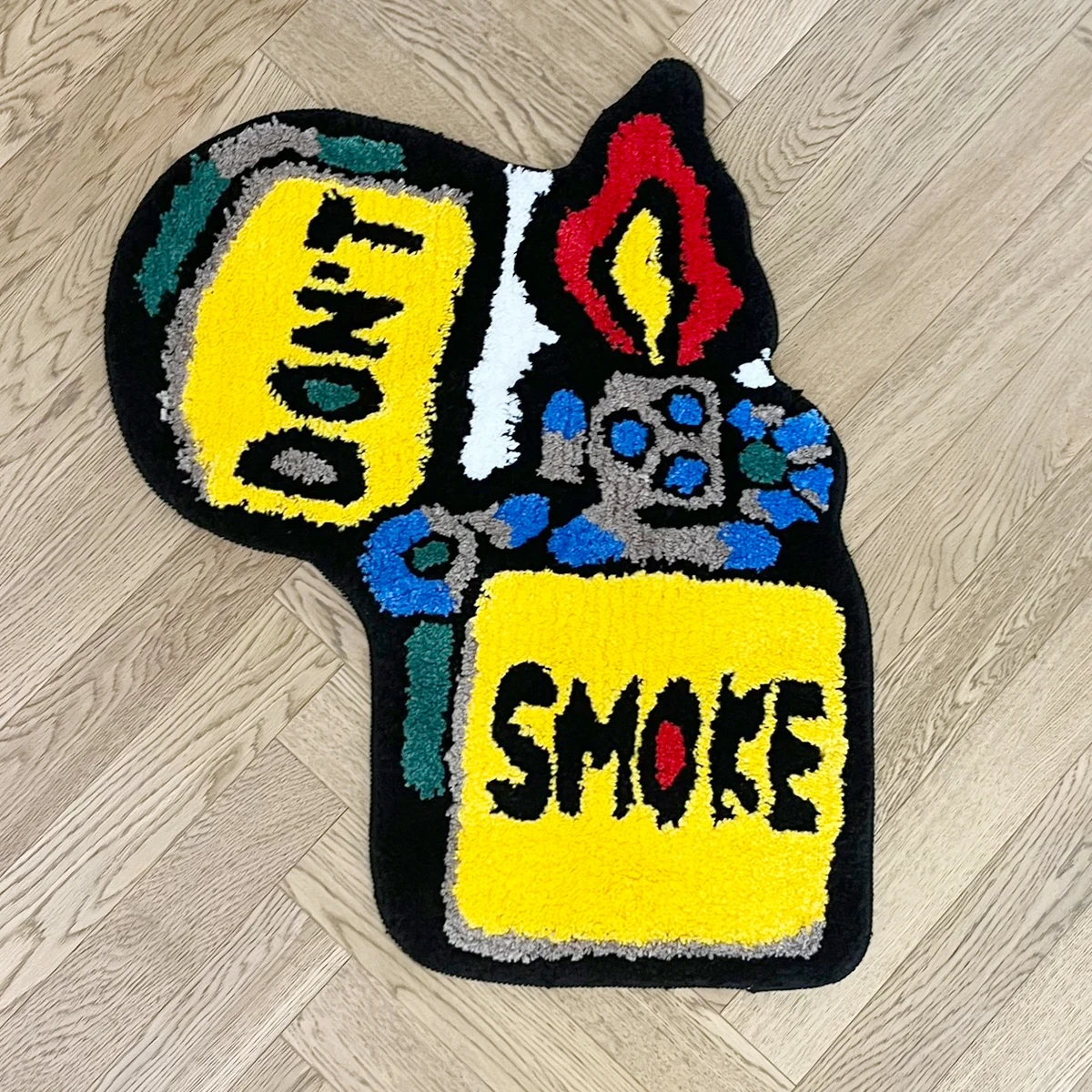 Yellow Lighter Don\'t Smoke Flocking Rug Living Room Carpet Bathmat Bedside Rug Soft Bedroom Floor Pad Aesthetic Home Decor