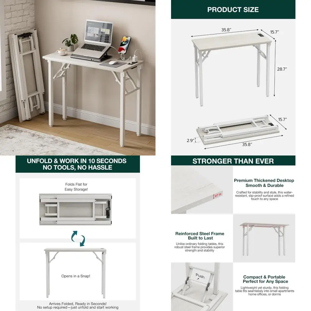 مكتب دراسة ومحمول قابل للطي مقاس 35.8 بوصة - طاولة خفيفة الوزن للمساحات الصغيرة، مكتب كمبيوتر محمول قابل للطي للاستخدام المنزلي والمكاتب