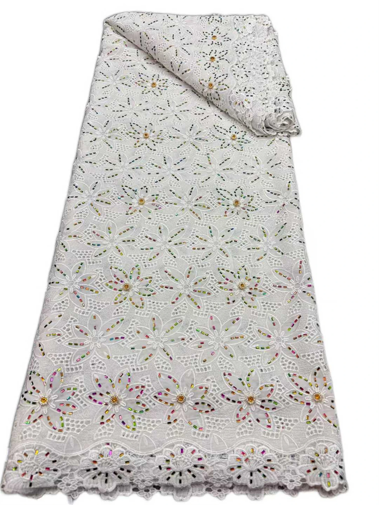 

African High Quality Hand Cut Multicolor Rhinestone Lace With 3D Tulle Lace Fabric French Gem Nigerian Lace Fabric For Wedding