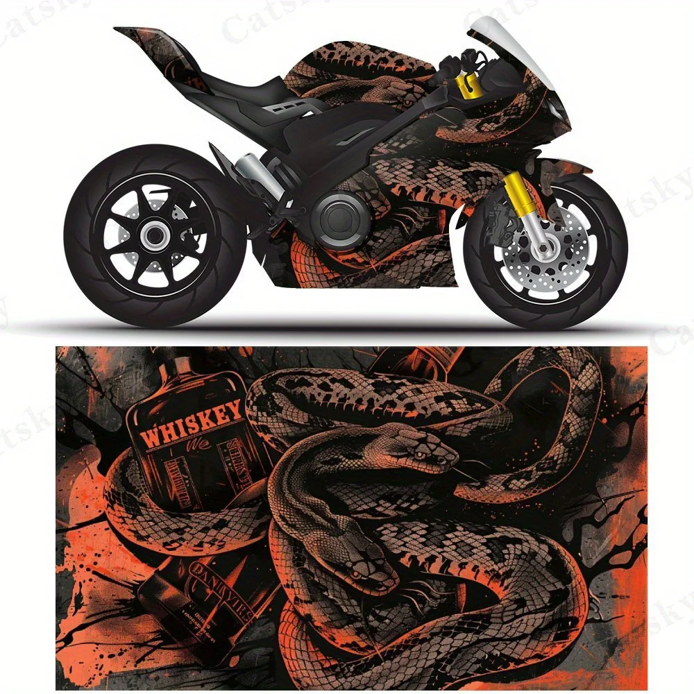 

Snakes and Whiskey Motorcycle Vinyl Wrap, PVC Self-Adhesive Waterproof Motorcycle Sticker, Anti-Scratch Decorative Film for Bike