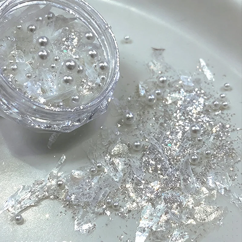 1 Box Mixed Nail Charms Highlight Fish Scale & Shell Sequins Cross-Border Pearls Mica Flakes DIY Press On Nails Decorations