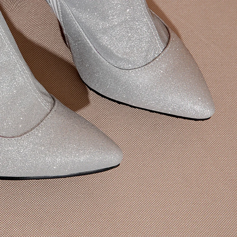 جديد الشتاء موجزة أسود فضي النساء حذاء برقبة للركبة أشار تو سبايك الكعوب سيدة أحذية زائد صغيرة كبيرة الحجم 12 32 42 45 48