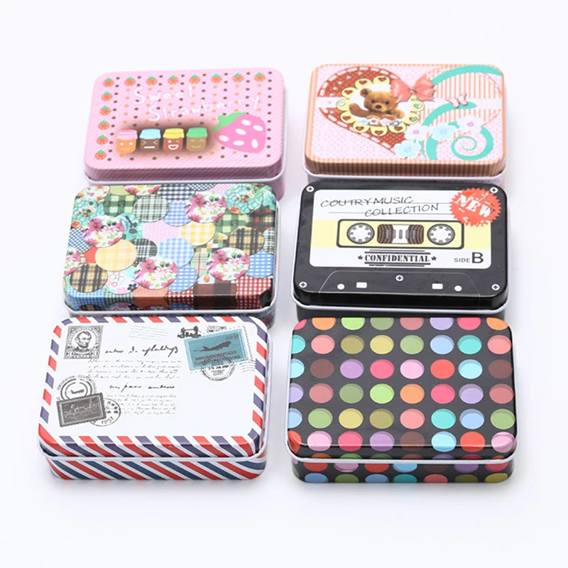 1pcs Mini Tin Box With Lid Portable Rectangular Small Storage Container Empty Candy Cases Pill Boxes Gift Packaging Organizer