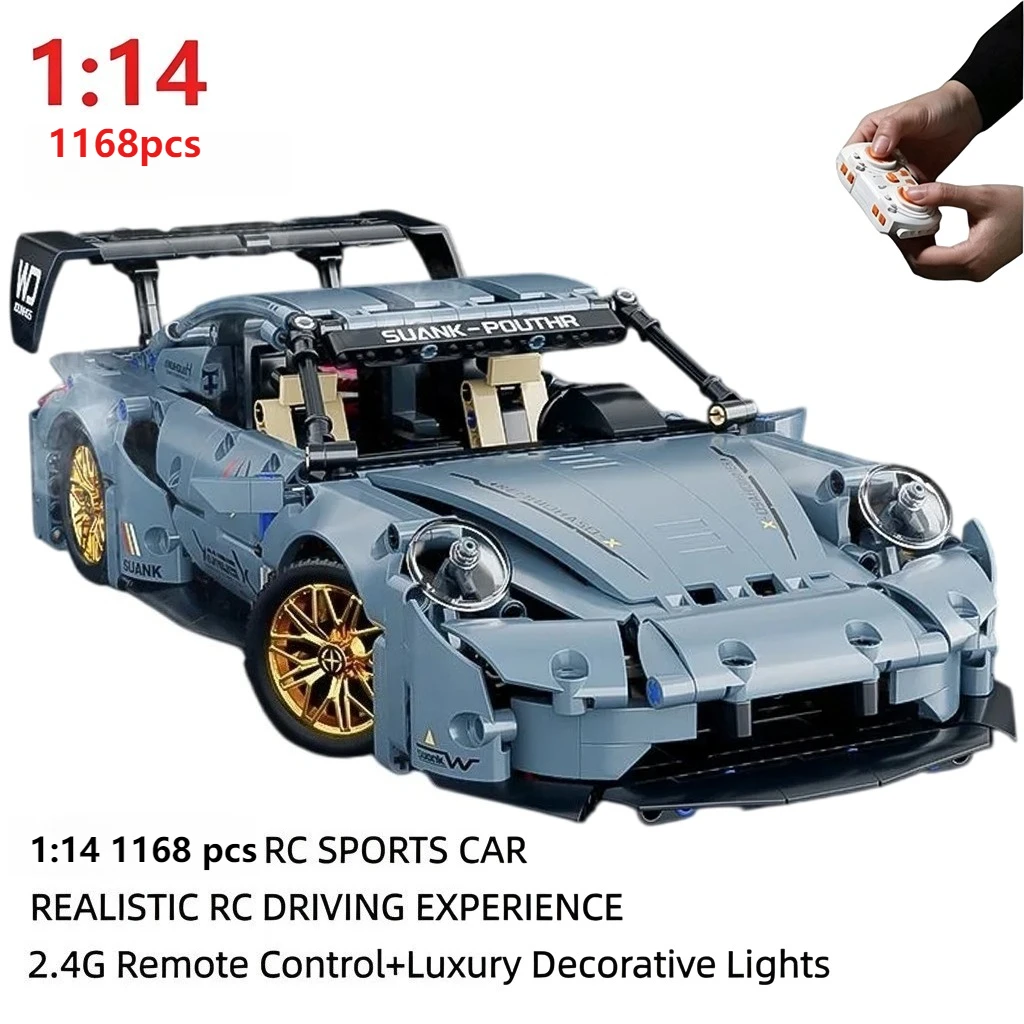 Конструктор Technic MOC RC Supercar 1:14, 1168 деталей, мотор, набор для самостоятельной сборки радиоуправляемой модели гоночного автомобиля 66637