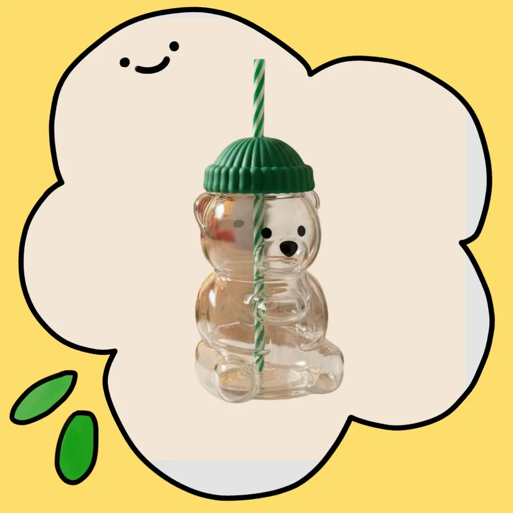 الخريف الشتاء الساخن شرب الكرتون الدب القدح لطيف كوب زجاجي شفاف مع القش أكواب القهوة الإبداعية للشاي والحليب والمشروبات #2