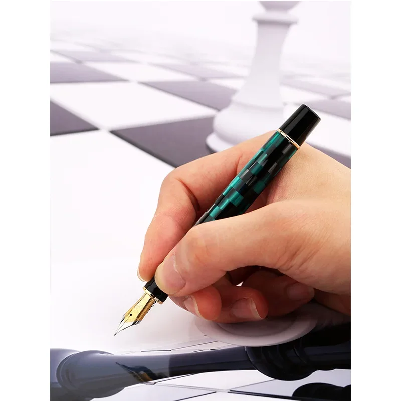 MAJOHN Craftsman M600 Resin Pen Checkerboard Large German BOCK Nib Dual Color Pointed Writing Practice Gift Iridium Gold Pen