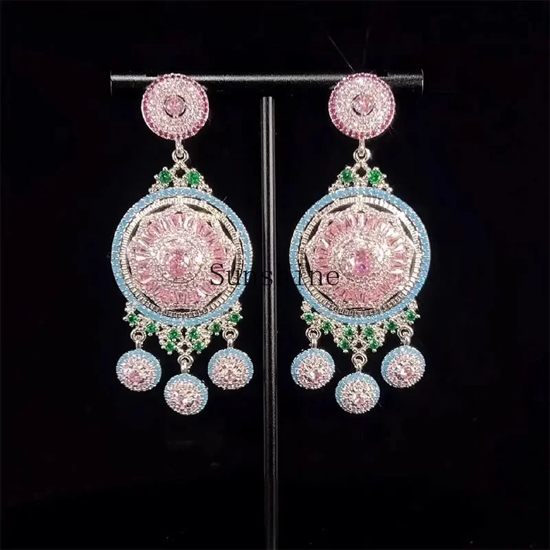 New Chinese stud earrings female court style high-end sense mango star slightly inlaid light luxury earrings