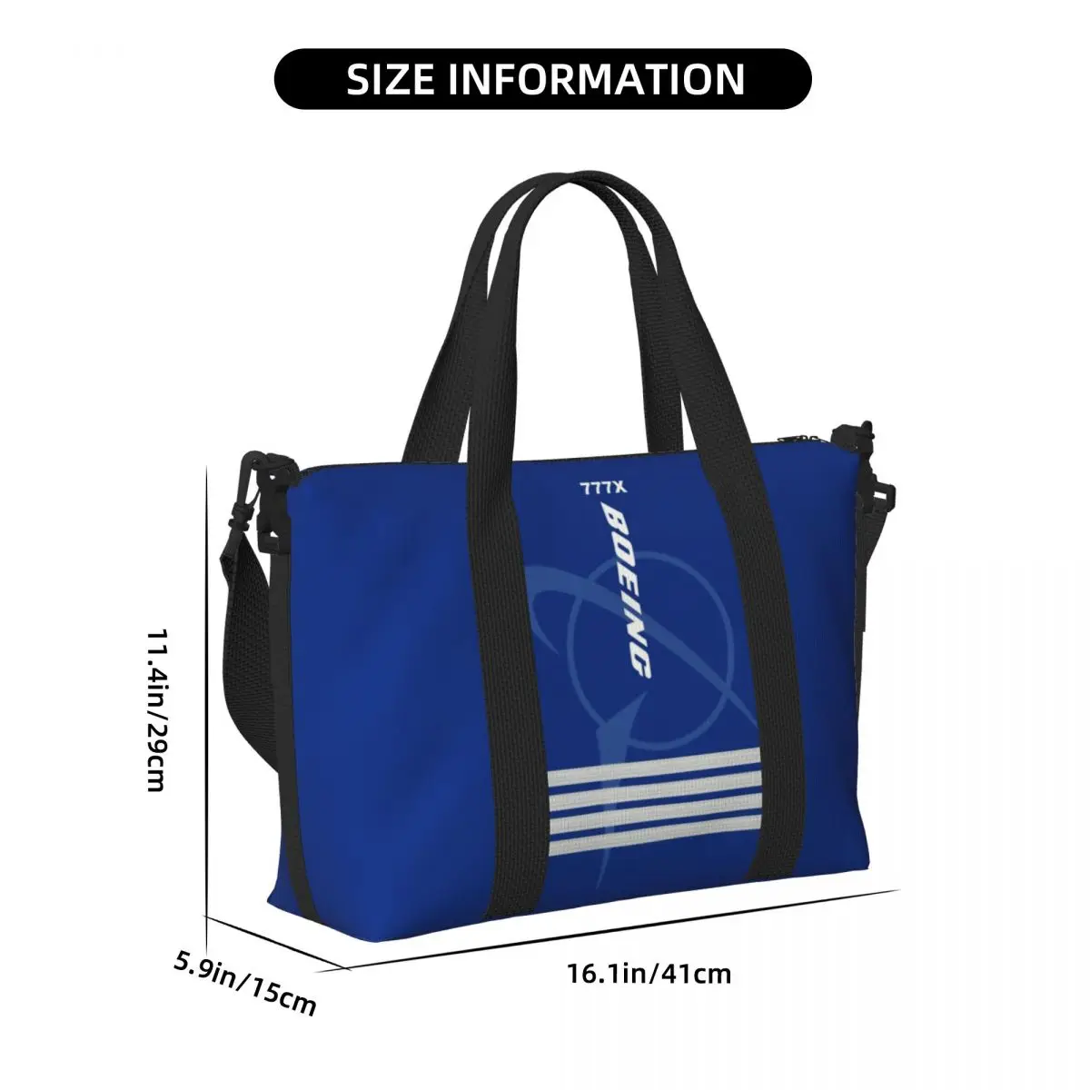 Custom Boeing 777X Captain Stripes Beach Tote Bag Women Aviation Aviator Flight Pilot Big Compartment Gym Beach Travel Bags