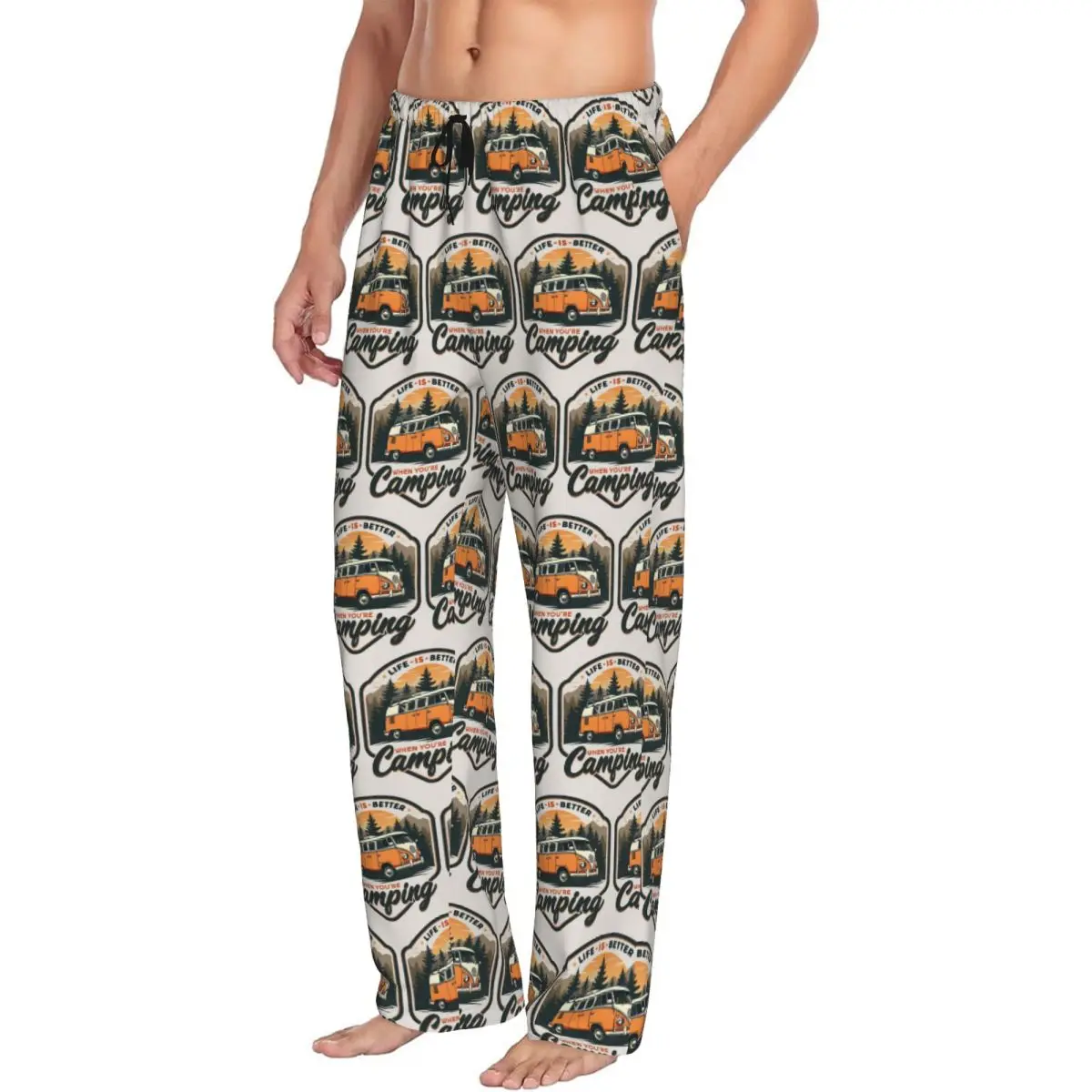 

Custom CamperVan Happy Camper Men Pajama Pants Lounge Sleep Sleepwear Bottoms with Pockets