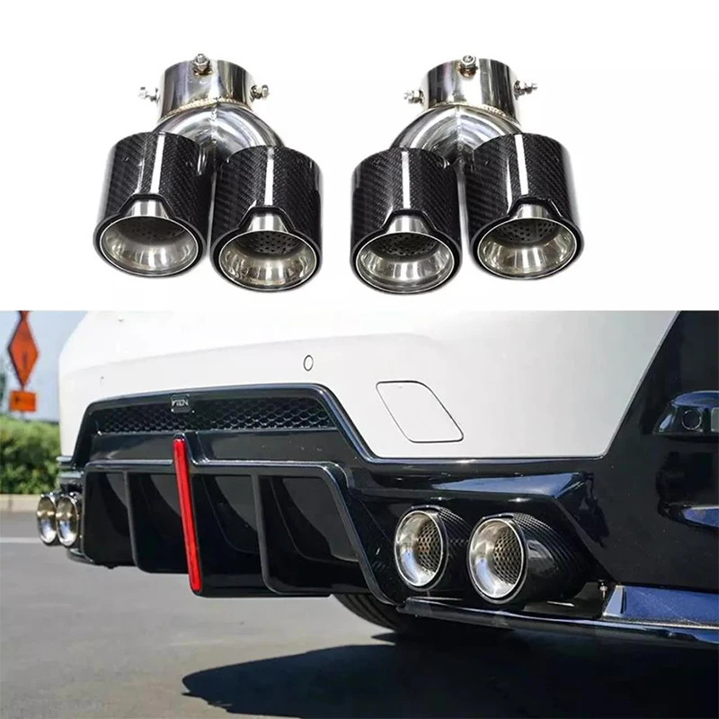 2pcs Quad Exhaust Pipe Exhaust Tip For BMW G20 G21 M340i 330i 2019-2023 Carbon Fiber Look Muffler Tip Tailpipe