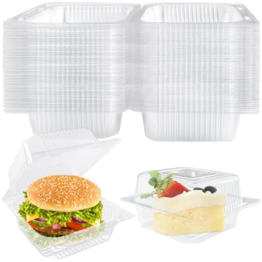 50 Pcs Clear Plastic Take Out Containers, Clear Plastic Square Hinged Food Container with Lids, Disposable Clamshell Dessert Co
