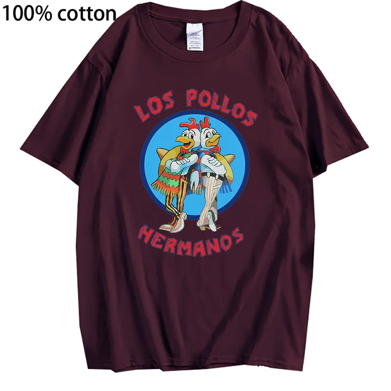 LOS POLLOS Hermanos Funny Printed T-Shirt Men Fashion Casual Short Sleeves Summer Cotton Breathable Tshirt Chicken Brothers Tees