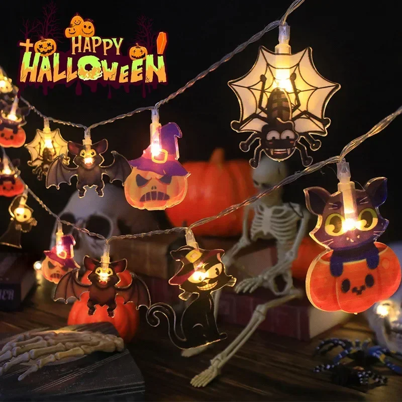 1.5m 10led luzes da corda de halloween bruxa morcego abóbora alimentado por bateria atmosfera lâmpada decoração de halloween para casa lâmpada festiva