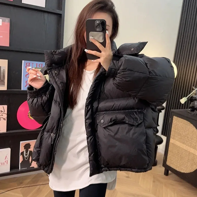 Winter Women Short Casual Down Jacket White Duck Down Korean Fashion Down Coat Hat Detachable Zippers Loose Female Down Jacket