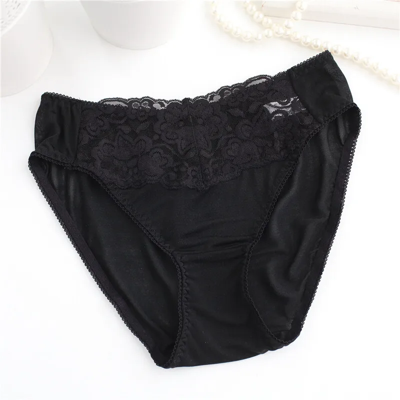 Roupa íntima feminina de seda amoreira, cuecas finas e legais de renda baixa, calças femininas com sensação nua