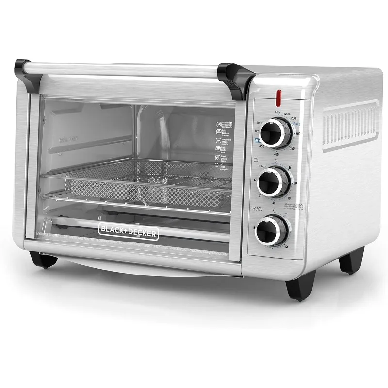 BLACK+DECKER Forno tostapane Crisp 'N Bake Air Fry a 6 fette, TO3215SS, 5 funzioni di cottura, timer da 60 minuti, acciaio inossidabile