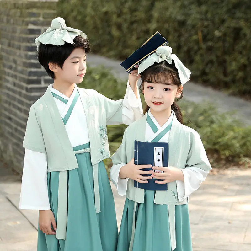 Hchinese Zijden Gewaad Kostuum Jongens Kinderen Kimono China Traditionele Vintage Etnische Studenten Koor Dans Kostuum Panda Hanfu