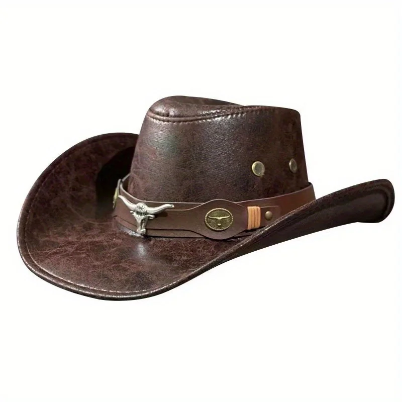 Western Cowboy Hat，Cattle Head Buckle，Rivet，Wide Edge，Men and Women Are Suitable for Spring, Summer and Autumn Outdoor Sun Prote