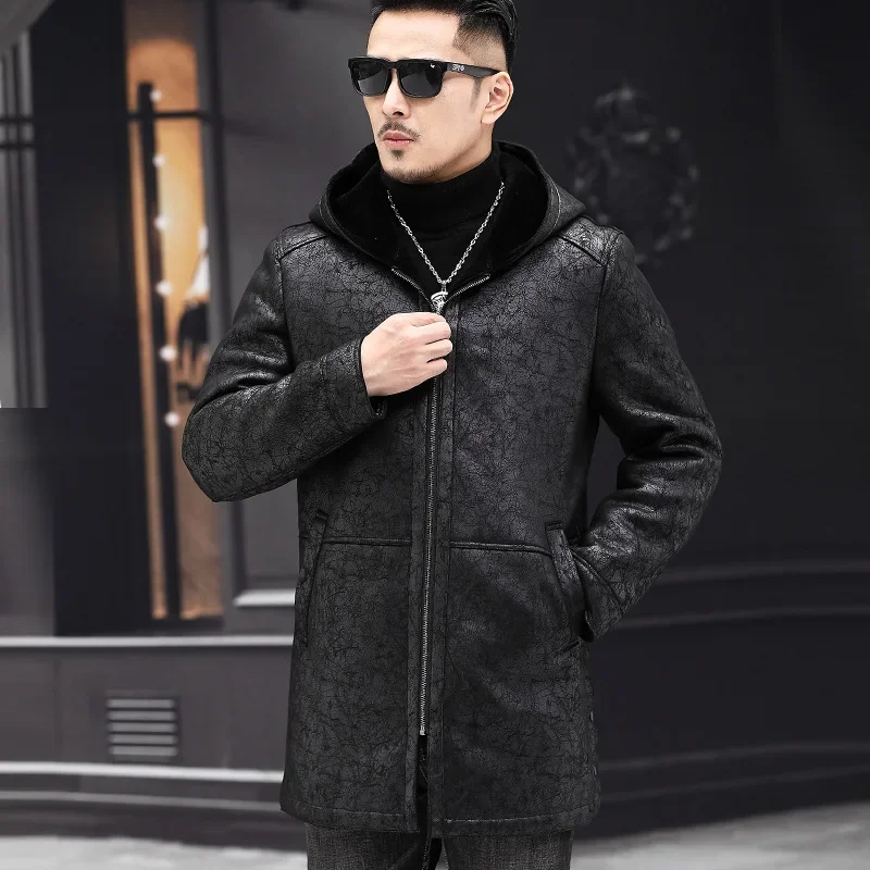 AYUNSUE Winter Coat Men 2022 Warm Hooded Jacket for Men Style 100% Wool Fur Coats Mid-length Black Wool Jackets Business Abrigos