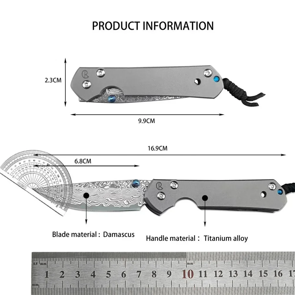 Chris Reeve CR Folding Knife Damascus Steel Blade TC4 Titanium Alloys Handle Outdoor EDC Pocket Knife Camping Hiking Tools