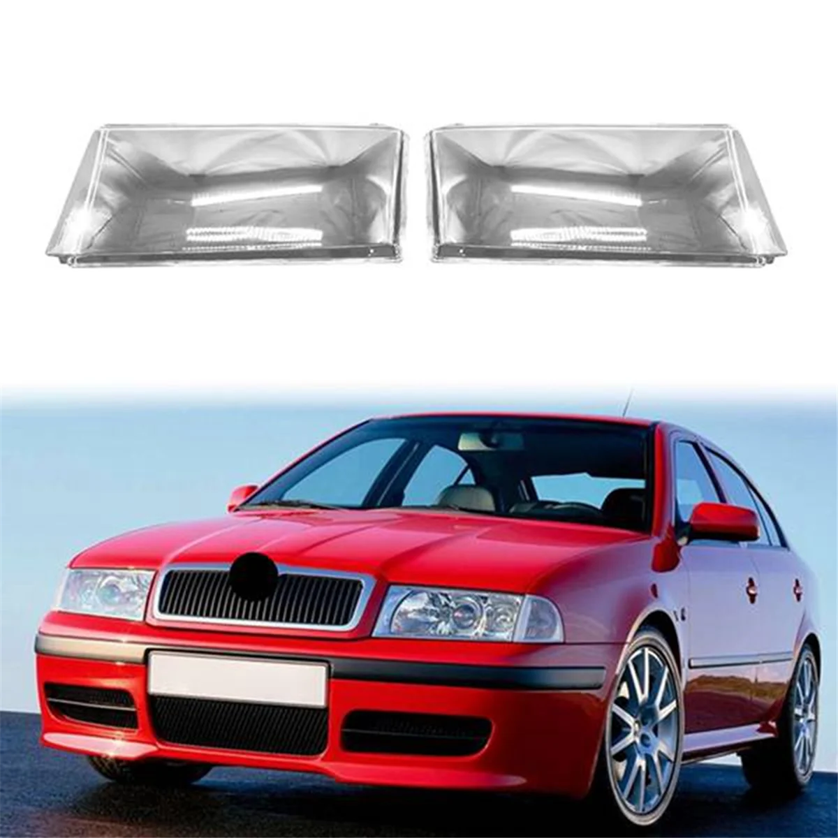 Para skoda octavia 2001 2002 2003 2004 esquerda + direita farol escudo lâmpada sombra transparente lente capa do farol