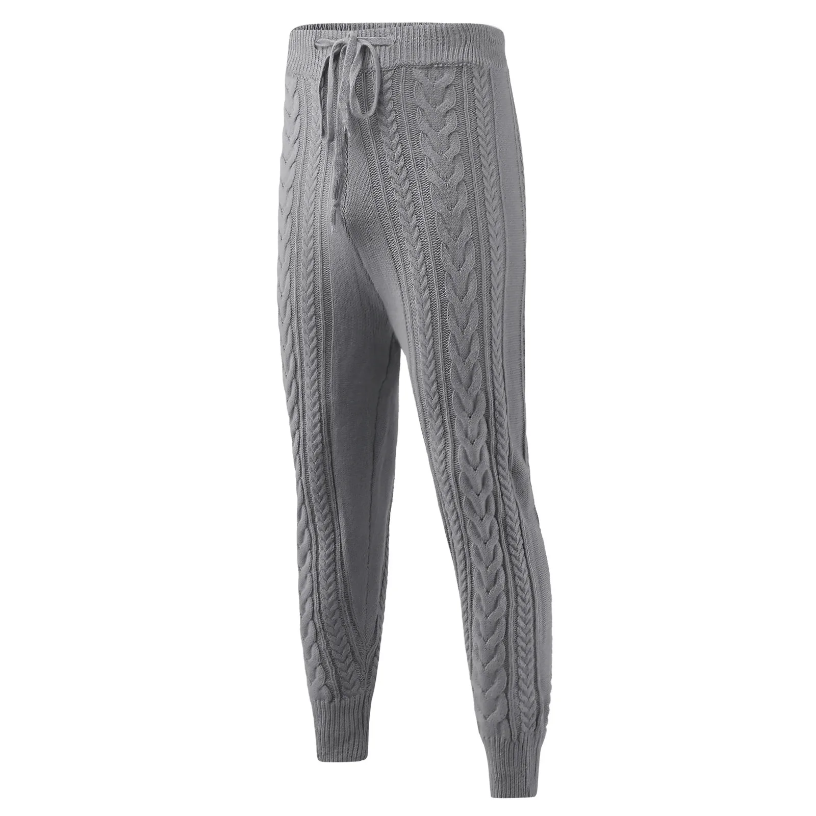 Men Knitted Trousers Pants Slim Fashion Male Ankle-Length Pants Drawstring Solid Color Pencil Autumn Winter Warm Woollen Trouser