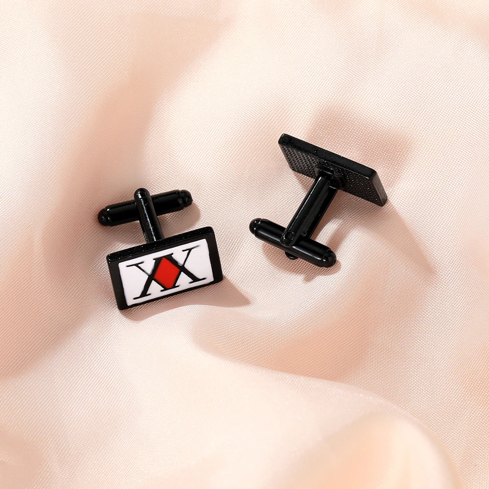 Black Frame White Background Hunter XX Pattern Cufflinks for Men Enamel French Shirt Cuff Nails Business Wedding Formal