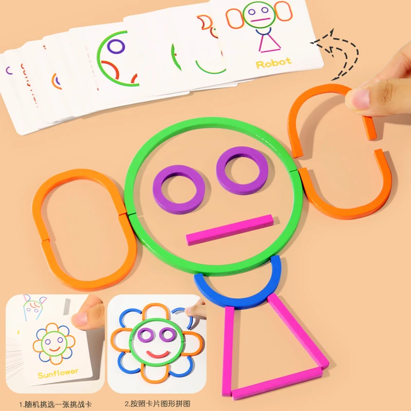 1 Set Montessori Early Educational Toys Wooden Creative Sticks And Rings Iron Box Puzzle Logic Thinking Game For Children