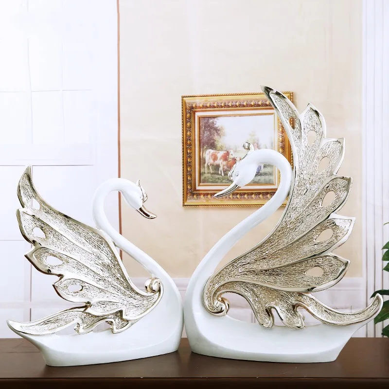 Swan Lovers Ornaments Home Livingroom Desktop Furnishings Crafts Bookcase Cabinet Store Sculpture Decoration