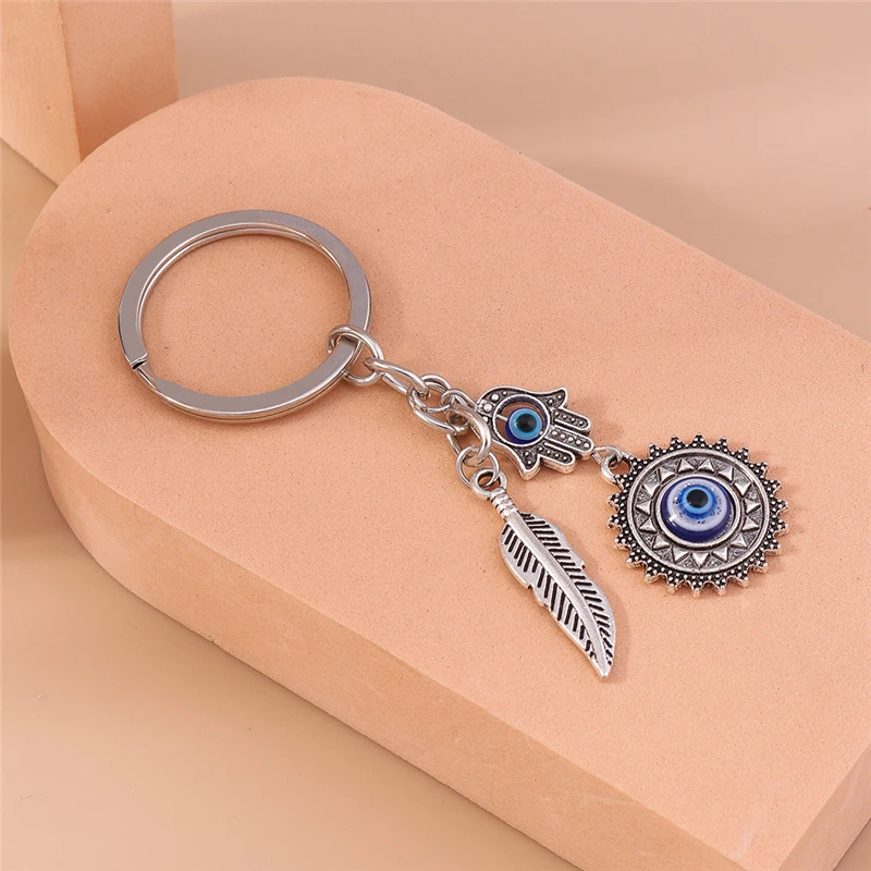 Bohemia Evil Eye Hamsa Hand Keychain for Women Men Blue Eye Key Keyring Bag Pendant Car Key Holder Rings DIY Jewelry Gift