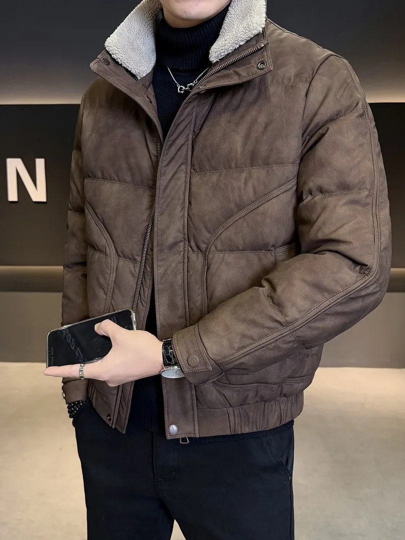 

Мужская зимняя куртка с отстегивающимся меховым воротником, теплая, морозостойкая, из высококачественной искусственной кожи, модная