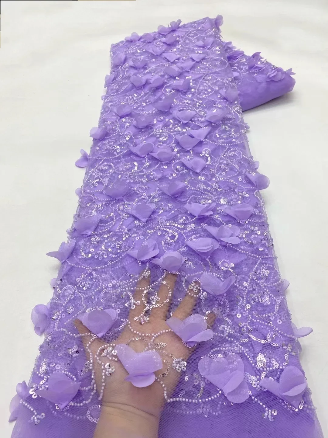 

African 3D Flower Lace Fabric 2025 High Quality Groom Embroidery French Lace Fabric for Nigerian Wedding Party Dresses HXZ6260