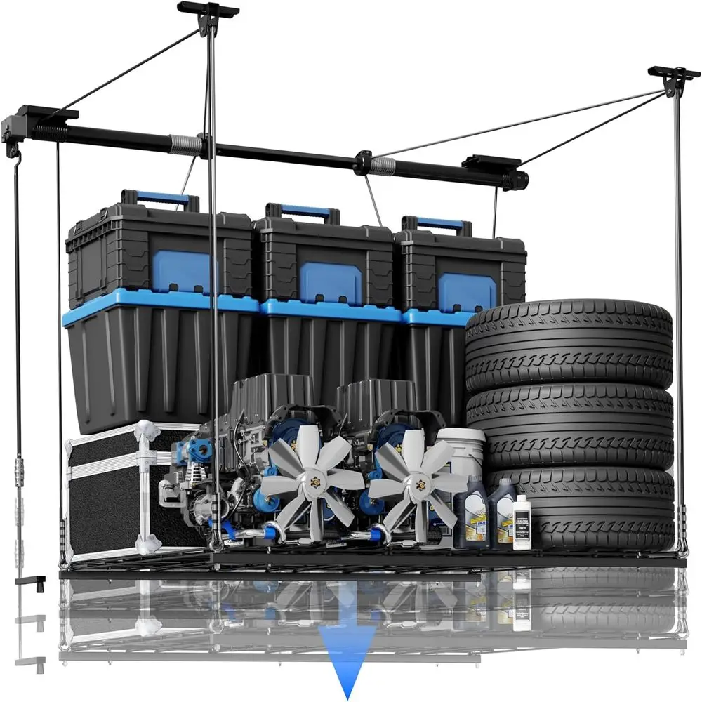 

Стеллаж для хранения GL1 OverGarage Liting, сверхпрочный металлический потолочный стеллаж для гаража 4x4, регулируемая система организации хранения с осью длиной 71 дюйм