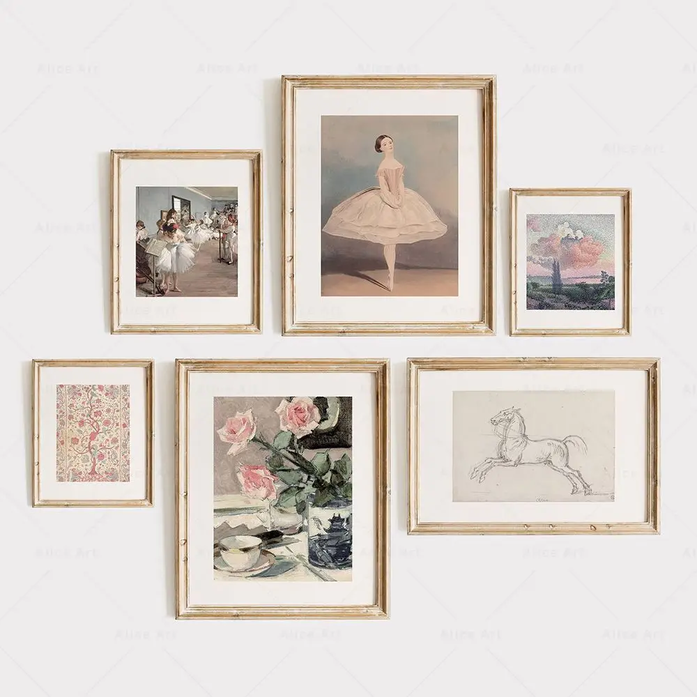 Girl Ballet Art Pink Vintage Nursery Poster Flower Horse Play Piano Prints Canvas Painting Wall Picture Living Room Home Decor