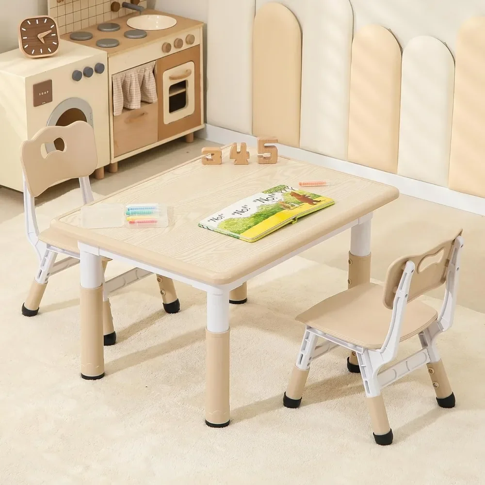 Toddler Table and 2 Chairs, Height-Adjustable Kids Table and Chairs Set, Children Activity Table for Boys and Girls Aged 3-8