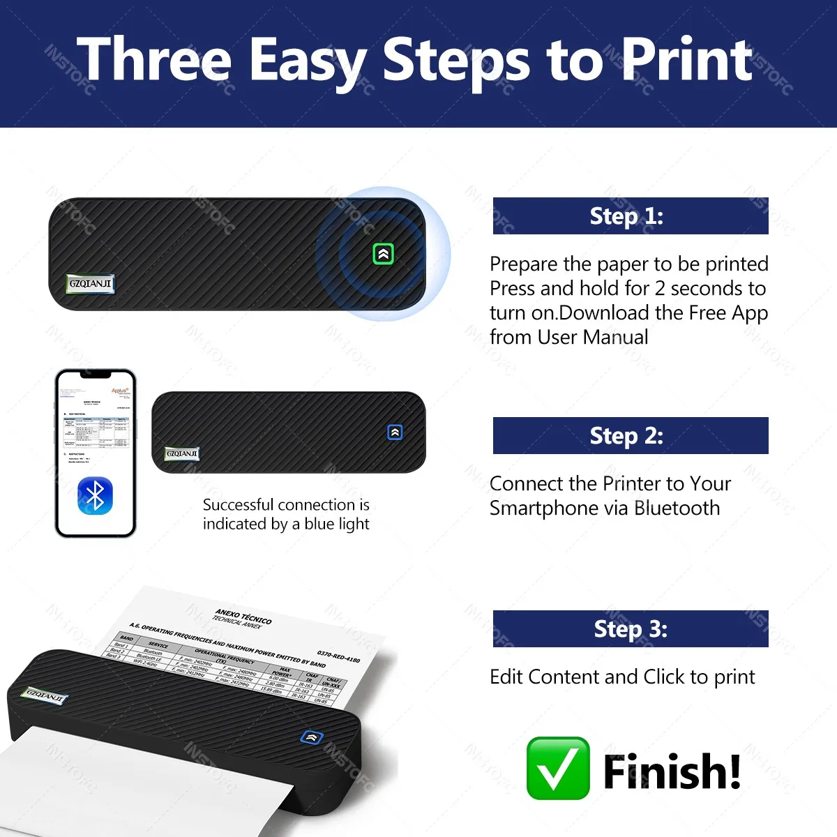 Imagem -04 - Mini Impressora Térmica Portátil Impressora Fotográfica sem Fio Pdf Trabalho Home Office Mobile Print Contracts a4 Gzqianji-gzma412