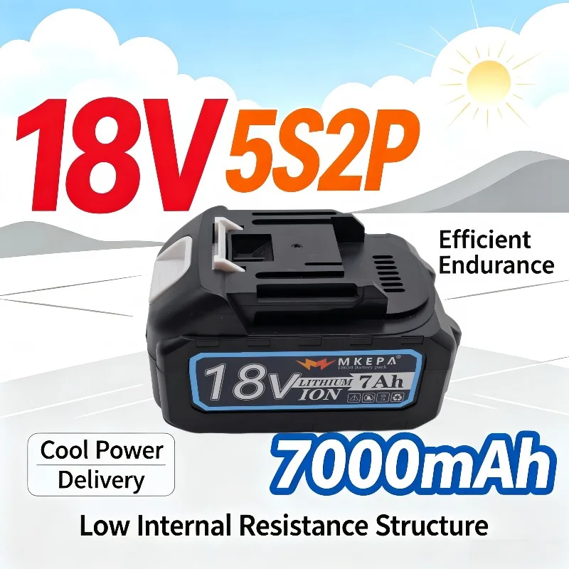 5S2P 18V Replacement Battery 7000mAh, Low Internal Resistance Design, Efficient Endurance, Stable Output Without Overheating
