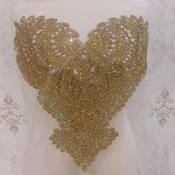 3D Gold Silver Applique Glass Beads Rhinestones Iron on Patches for Sewing Eveing Wedding Dress Bodice Patches Decoration