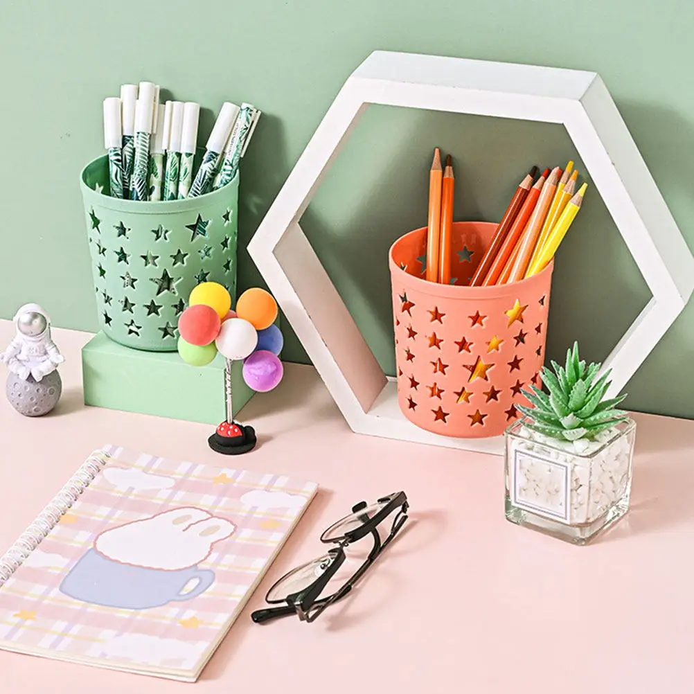 

4Pcs Storage Tins Hollowed Five-Pointed Star Desktop Organizer for Office Home Stationery Brush Holder Decorative Pen