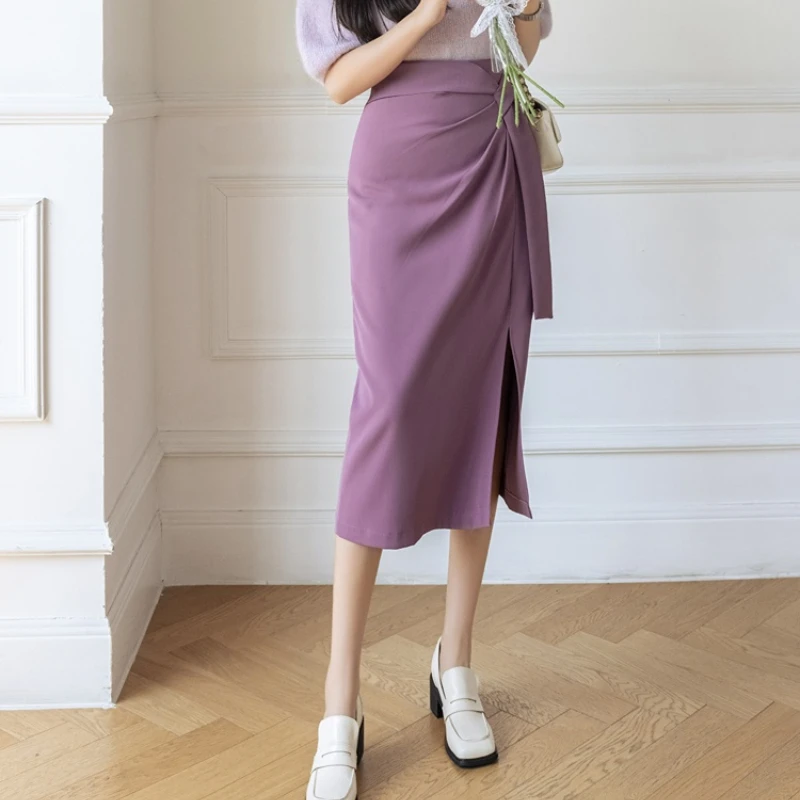 

Ladies Elegant Lace-up High Waist Slit Midi Skirt 2023 New Spring Summer Women Casual Skirts Korean Fashion Female Skirts