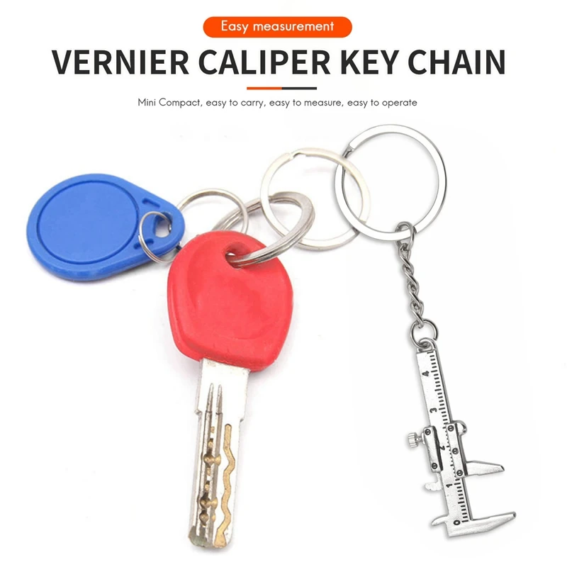 Useful Mini Vernier Caliper Tool Pendant Slider Slides Keyring Key Chain 10CM