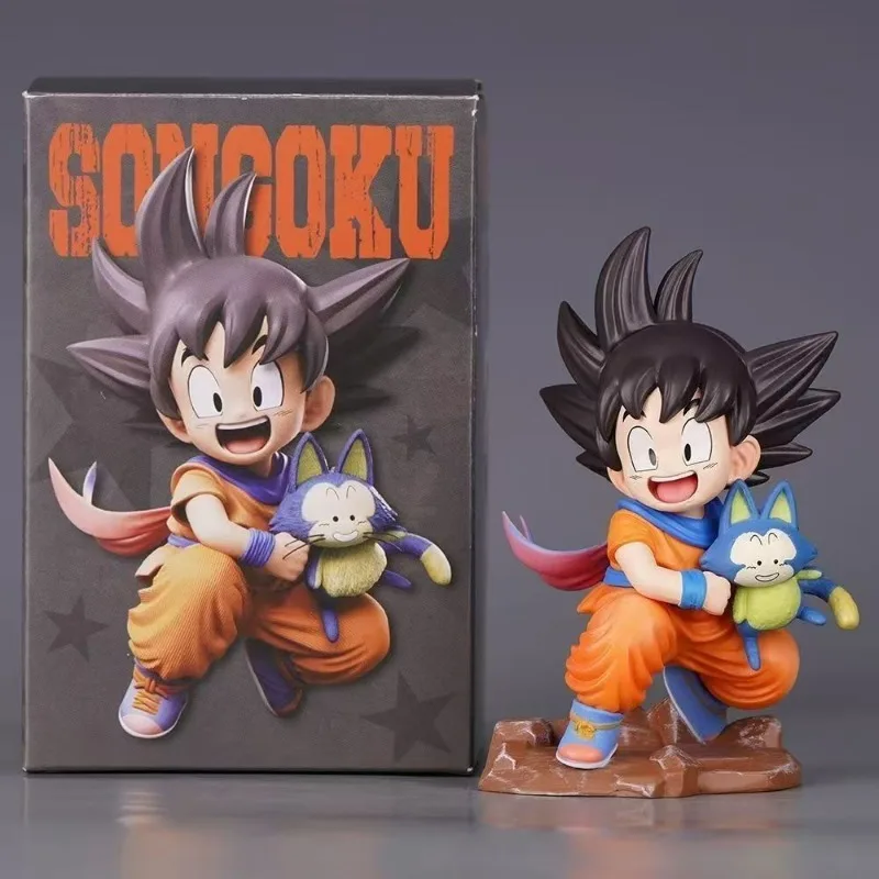Figura de Goku y Puar en Versión Q de Dragon Ball Z, 10 cm, PVC, Estatua de Anime para Escritorio, Linda Figura Coleccionable, Adorno Decorativo para Habitación, Juguete de Regalo